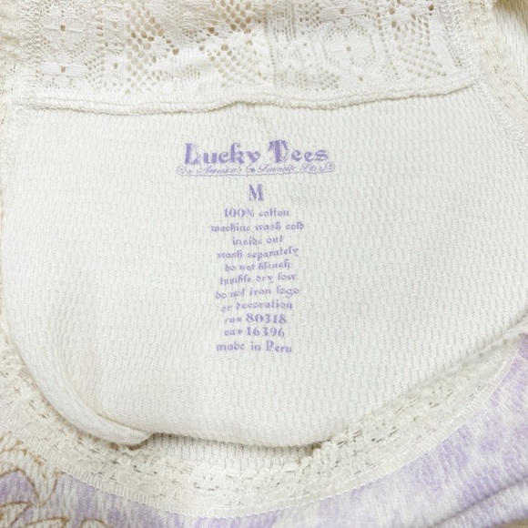Lucky Tees Womens Cream Purple Lace Accent Dragon Lotus Flower Print Tank Size M - Picture 10 of 12